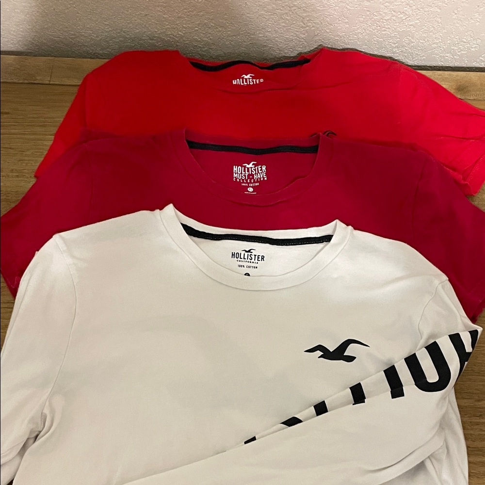 Hollister Trio of Red, maroon, and White Tees